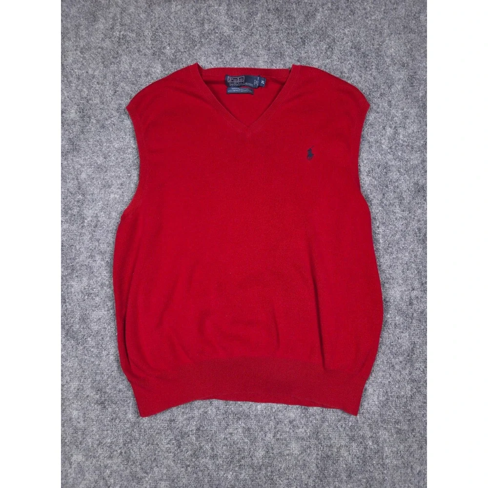 Polo Ralph Lauren Sweater Vest Mens XL Red Pima Cotton V-Neck Pony Logo